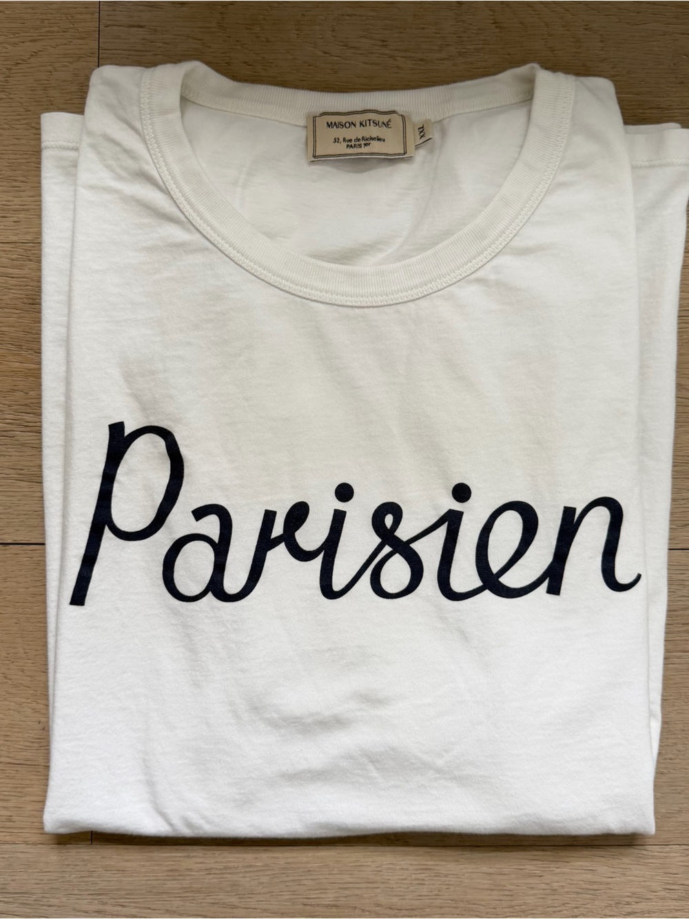 MAISON KITSUNE White Men’s Tee with Navy 'Parisien' Logo